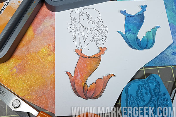 Stamping Bella Stamp It Saturday - Distress Oxide Mermaid Tails plus Copic Colouring Video