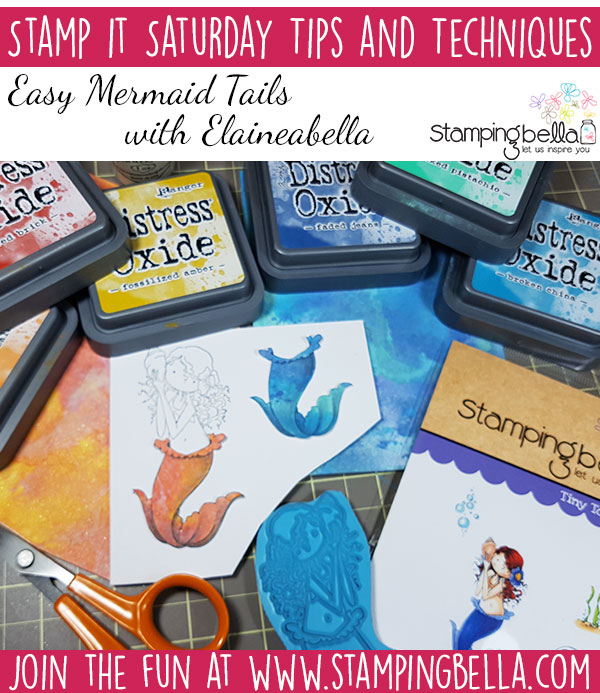 Stamping Bella Stamp It Saturday - Distress Oxide Mermaid Tails plus Copic Colouring Video