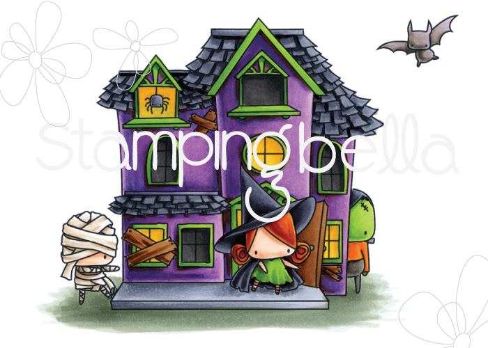 STAMPING BELLA SNEAK PEEK DAY 3- LITTLES HAUNTED HOUSE FULL SCENE RUBBER STAMP