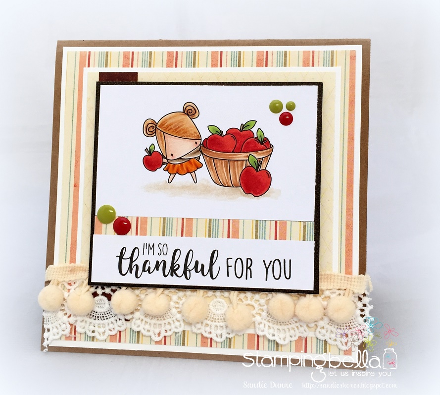 Stamping Bella SNEAK PEEK DAY 1- STAMPS USED: FALL SENTIMENT SET and THE LITTLES APPLE PICKING. Card by Sandie Dunne