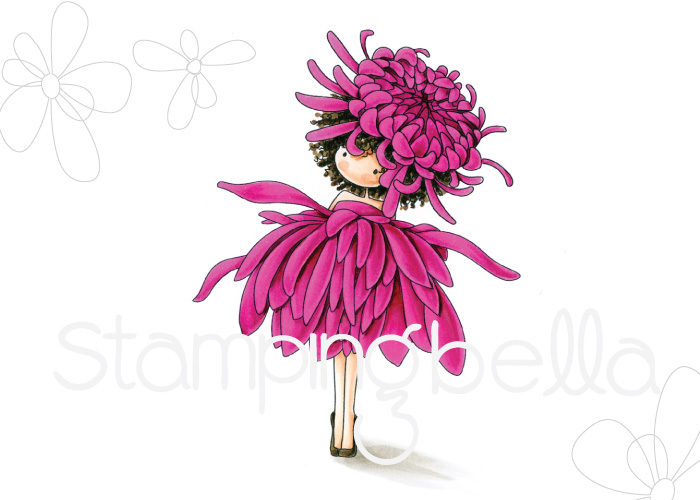 Stamping Bella FALL/HALLOWEEN 2017 RELEASE-TINY TOWNIE GARDEN GIRL CHRYSANTHEMUM rubber stamp