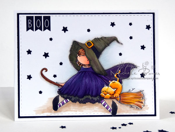 Stamping Bella SNEAK PEEK DAY 1- STAMPS USED: Tiny Townie HATTIE loves HALLOWEEN card by Michele Boyer