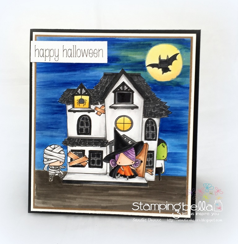 STAMPING BELLA SNEAK PEEK DAY 3- LITTLES HAUNTED HOUSE FULL SCENE RUBBER STAMP card by SANDIE DUNNE