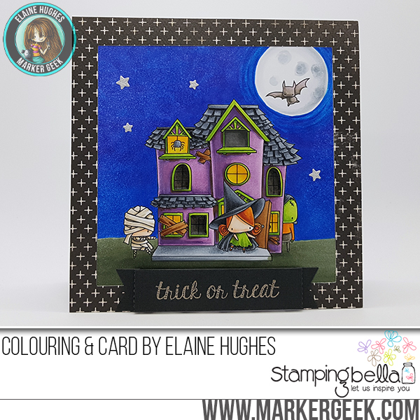 STAMPING BELLA SNEAK PEEK DAY 3- LITTLES HAUNTED HOUSE FULL SCENE RUBBER STAMP card by ELAINE HUGHES