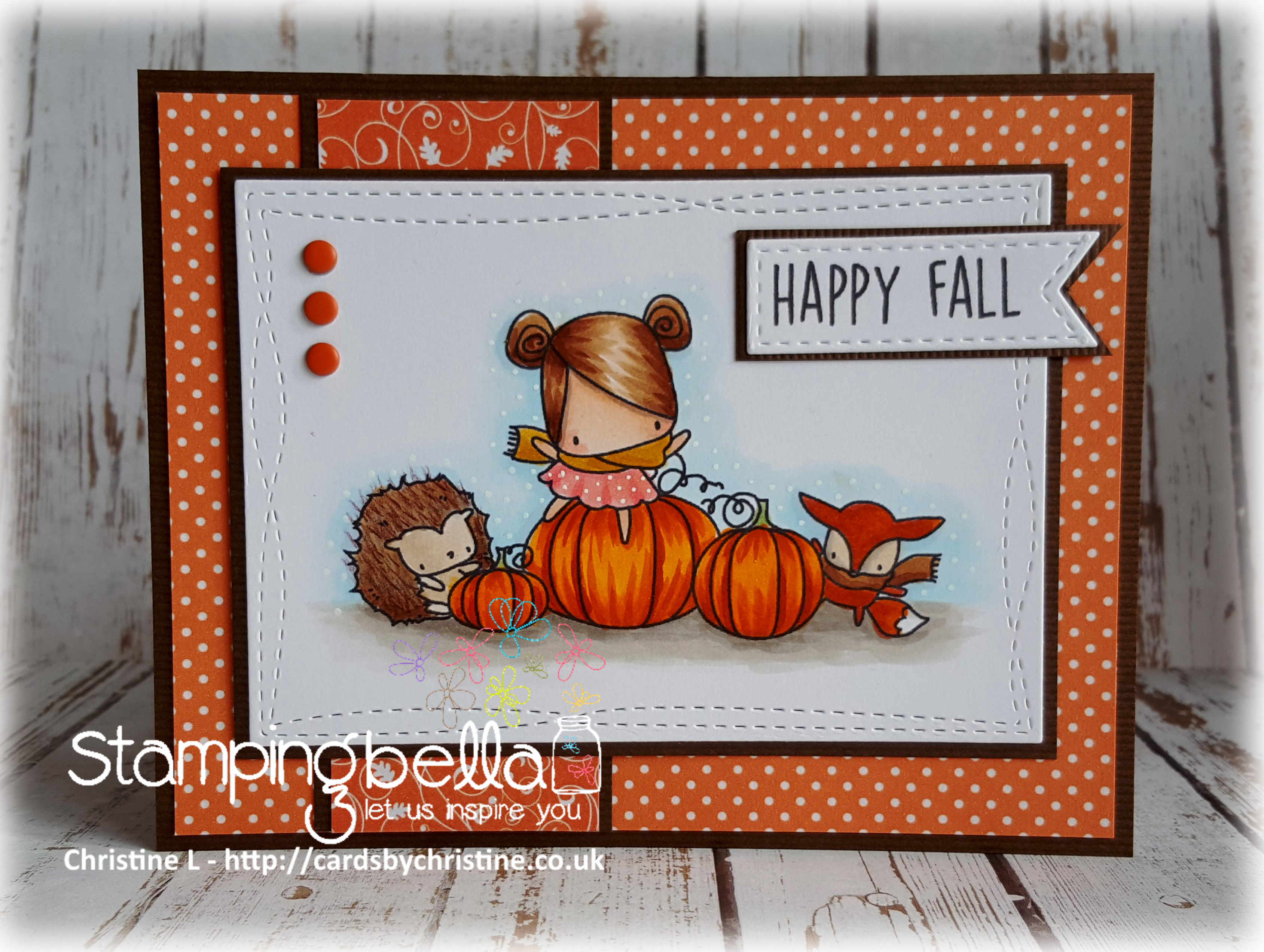 Stamping Bella SNEAK PEEK day 4- THE LITTLES PUMPKIN FRIENDS RUBBER STAMP card by Christine Levison