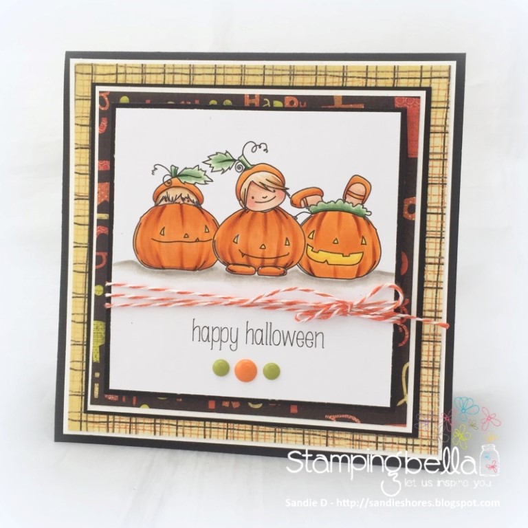 Stamping Bella SNEAK PEEK day 4- SQUIDGY PUMPKIN TRIO RUBBER STAMP card by Sandie Dunne