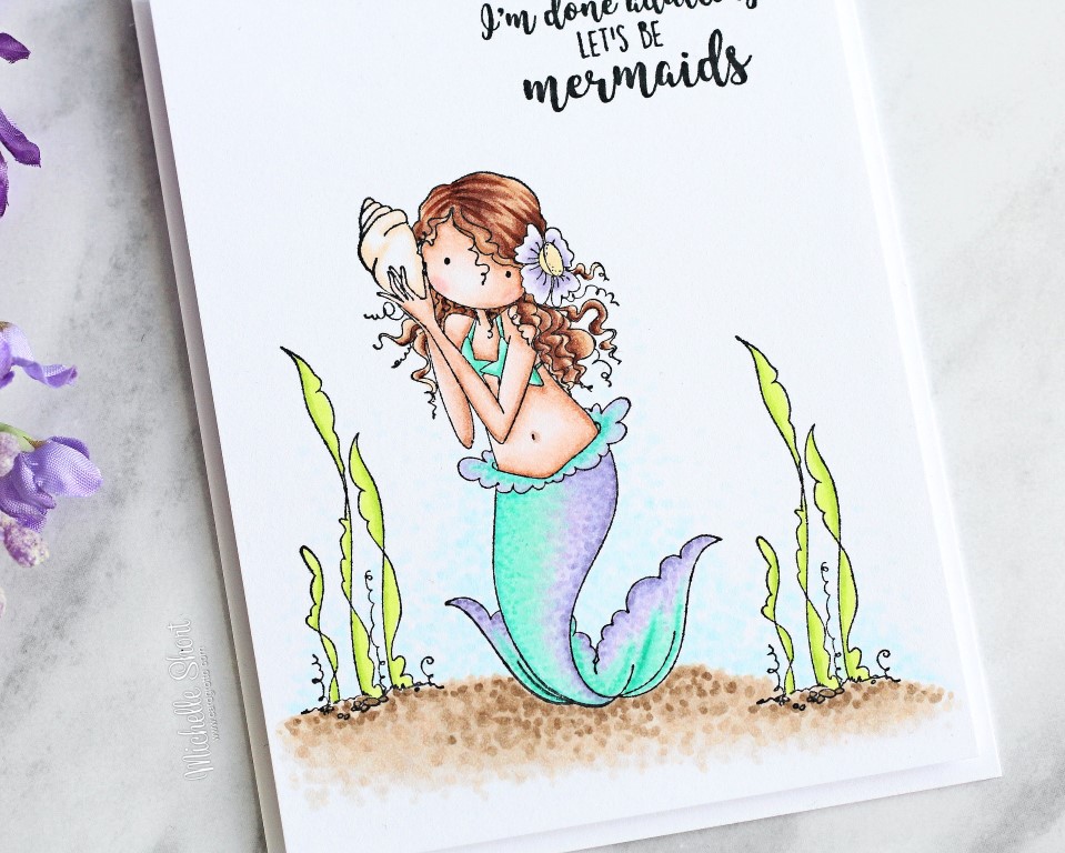 Stamping Bella rubber stamp: MERMAID set, card by MICHELLE SHORT