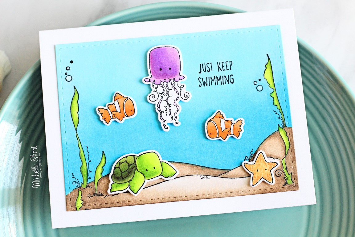 Stamping Bella WONDERFUL WEDNESDAYS WITH MICHELLE SHORT- rubber stamps used: UNDER THE SEA CREATURES, UNDER THE SEA BACKDROP, UNDER THE SEA SENTIMENTS, UNDER THE SEA CREATURES "CUT IT OUT" DIES