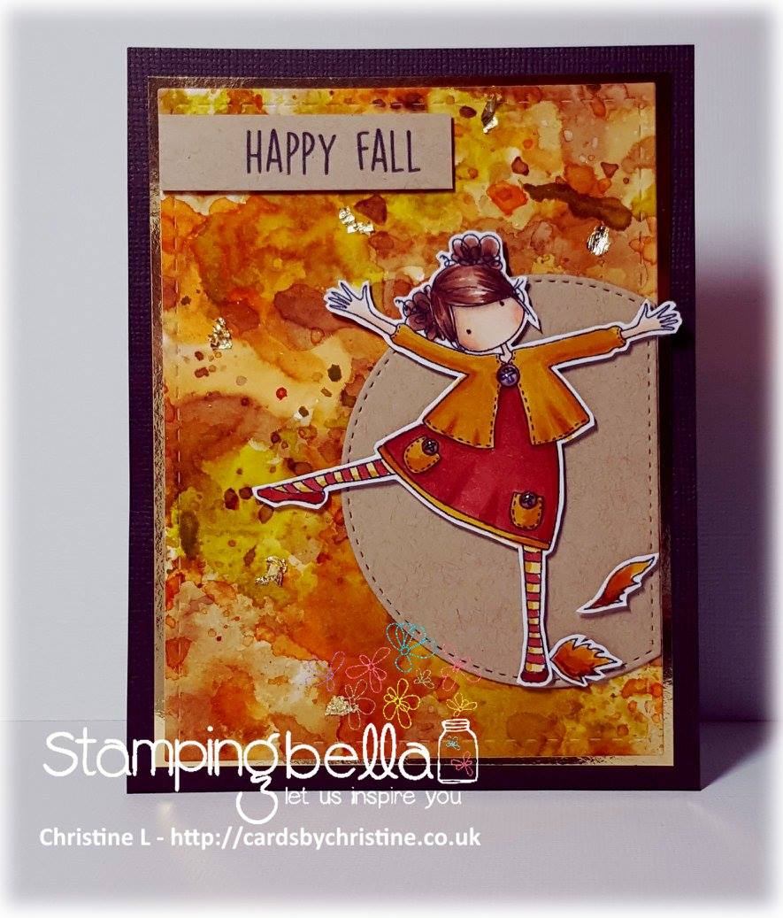 stamping bella rubber stamps: tiny townie LAYLA loves LEAVES, card by Christine Levison