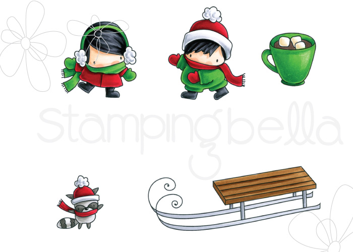 Stamping Bella Rubber stamp: Little Bits SLEDDING SET