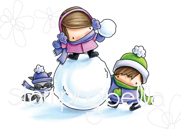 www.stampingbella.com : Rubber stamp called THE LITTLES snowfight