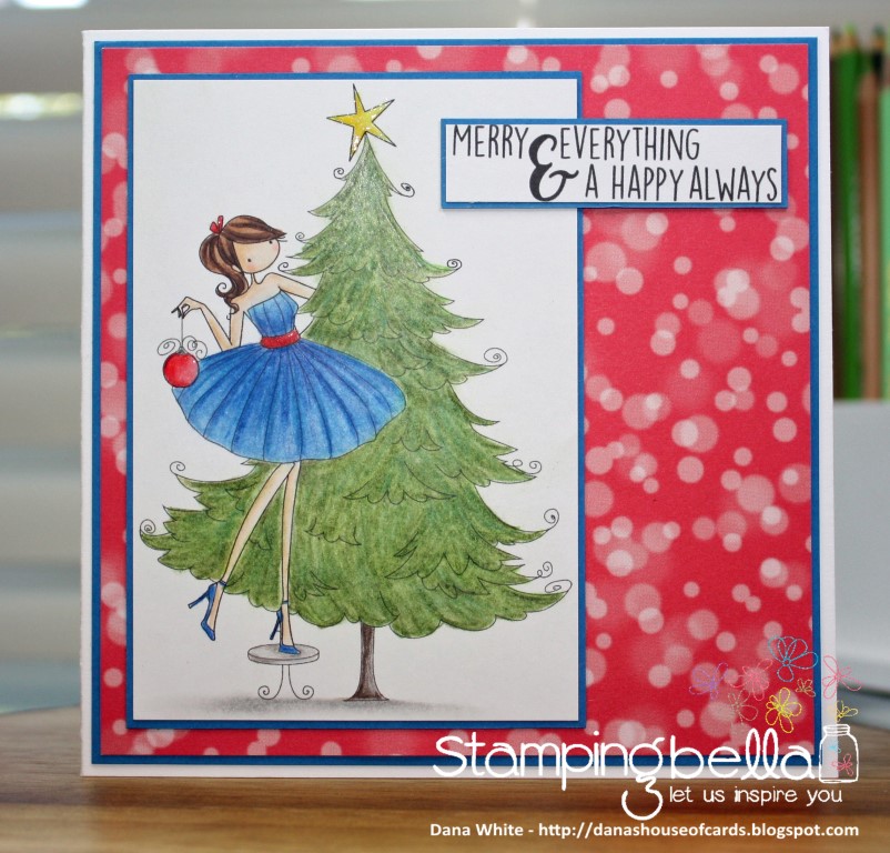 www.stampingbella.com: RUBBER STAMP FEATURED: UPTOWN GIRL TINA TRIMS THE TREE. Card By Dana White