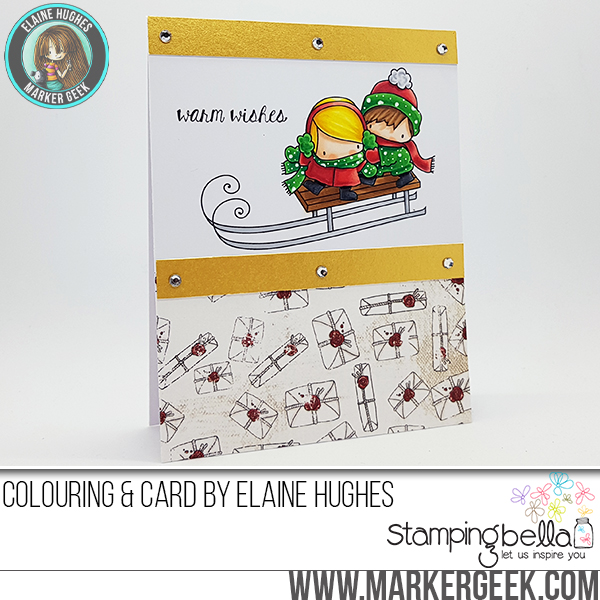 Stamping Bella Rubber stamp: THE LITTLES TOBOGGANING card by Elaine Hughes