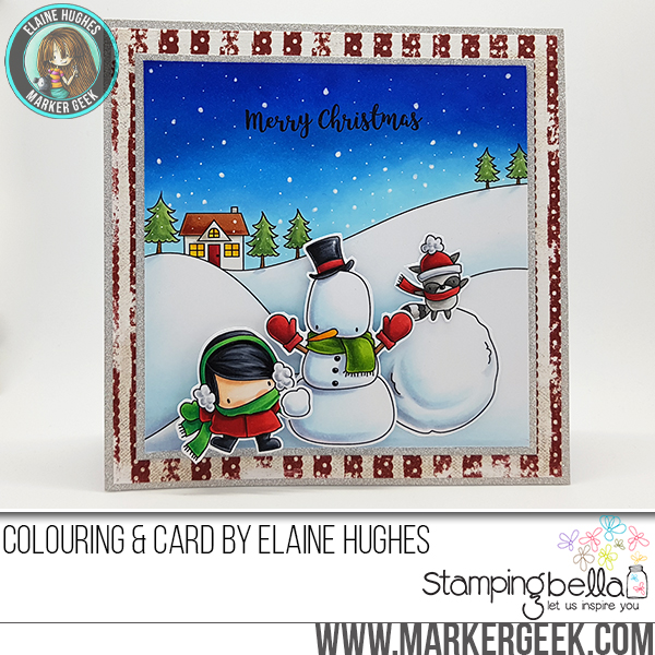 www.stampingbella.com : Rubber stamp called LITTLE BITS SNOWMAN set, LITTLE BITS SLEDDING SET, WINTER BACKDROP, HOLIDAY SENTIMENT SET card by Elaine Hughes