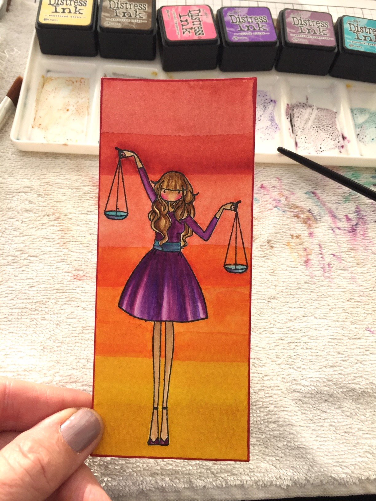 www.stampingbella.com: rubber stamp used: UPTOWN ZODIAC GIRL LIBRA card by KATHY RACOOSIN