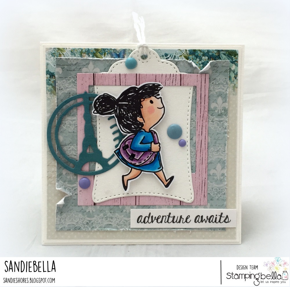 www.stampingbella.com: Rubber stamps used: A tale of TWO rosies, Adventure Sentiment Set CARD BY Sandie Dunne