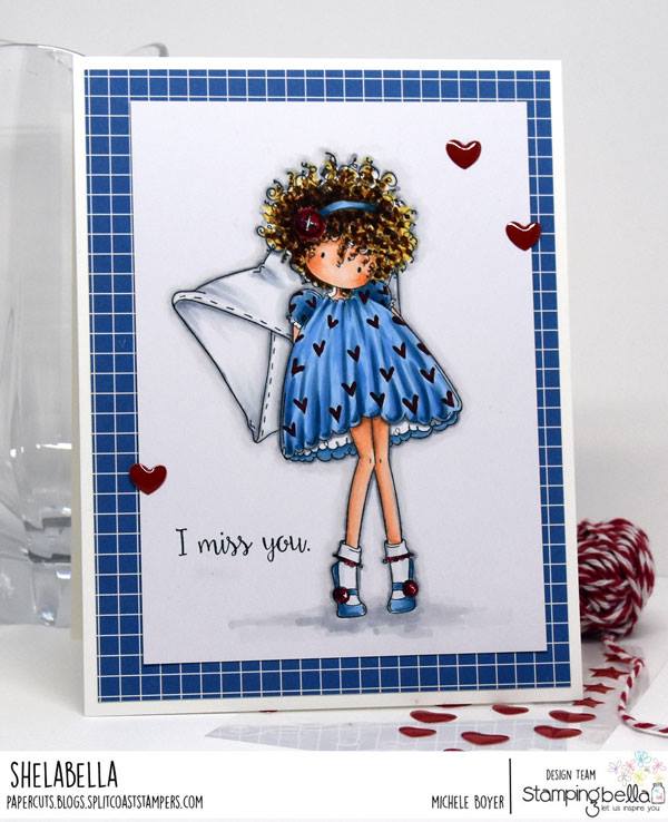 all stamps and CUT IT OUT dies are available at www.stampingbella.com- Stamp used TINY TOWNIE LACEY has a LETTER, card by Michele Boyer