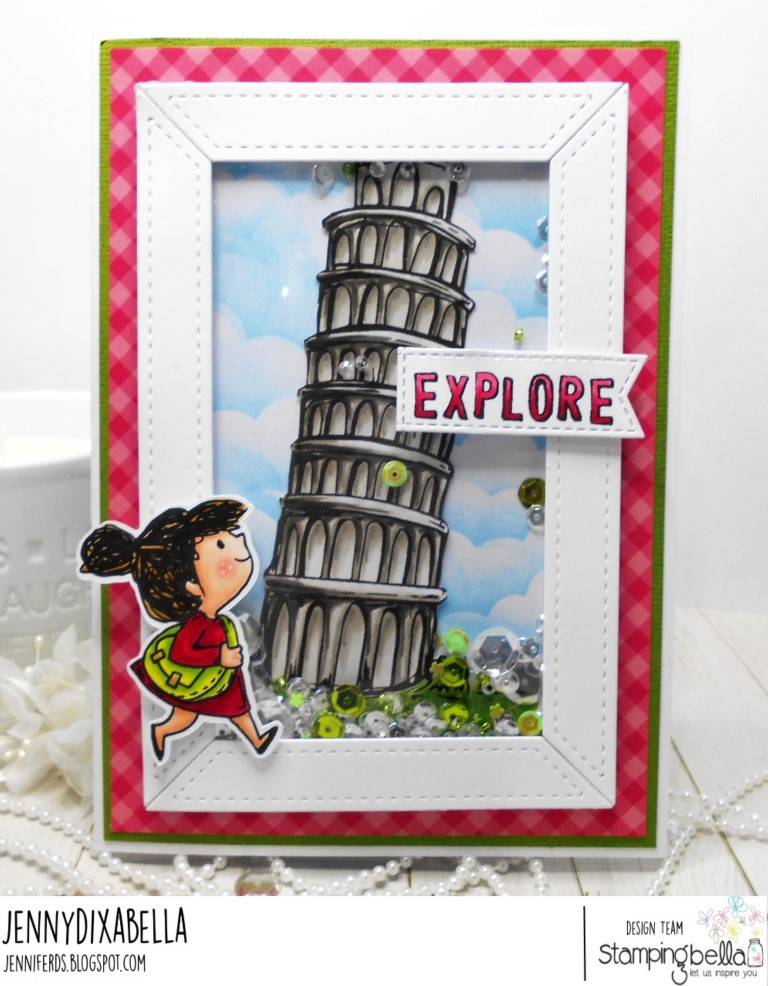 www.stampingbella.com: Rubber stamps used: A tale of TWO rosies, Rosie and Bernie's COLOSSEUM, Adventure Sentiment Set CARD BY Jenny Dix