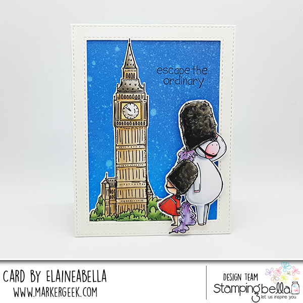 www.stampingbella.com: Rubber stamps used: Rosie and Bernie in London, Rosie and Bernie's BIG BEN and Adventure Sentiment Set CARD BY Elaine Hughes