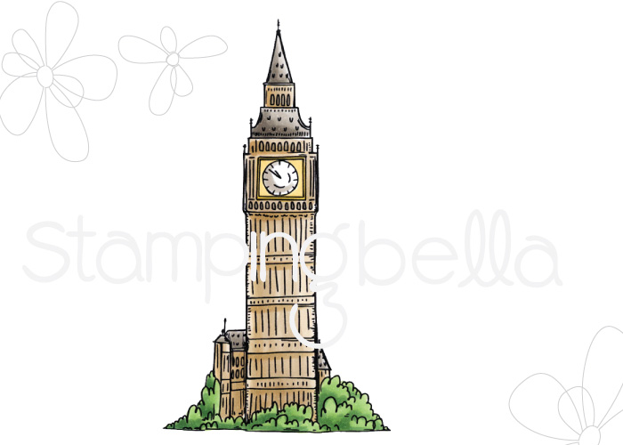 www.stampingbella.com- SNEAK PEEK day 1- ROSIE AND BERNIE'S BIG BEN rubber stamp