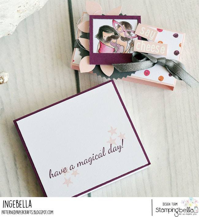 www.stampingbella.com:  Rubber stamp used: UPTOWN GIRL SNAPSHOTS ACTING GOOFY card by Inge Groot