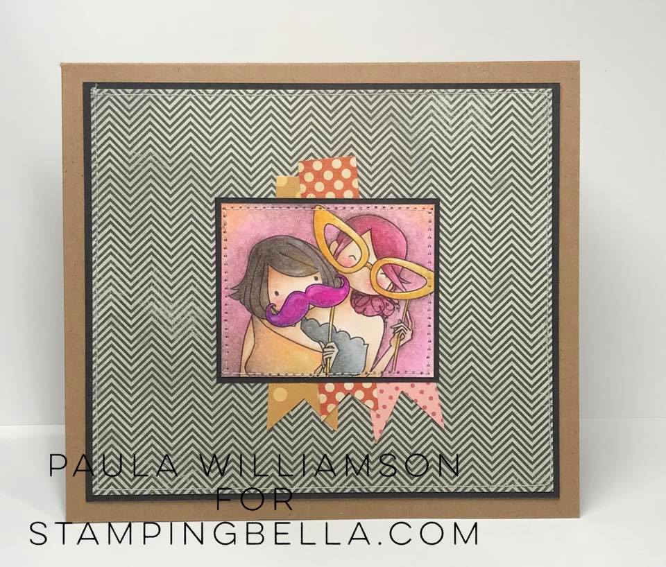 www.stampingbella.com:  Rubber stamp used: UPTOWN GIRL SNAPSHOTS ACTING GOOFY card by Paula Williamson