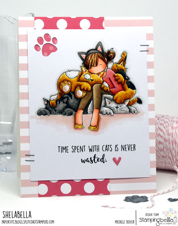 www.stampingbella.com: rubber stamp used : Tiny Townie Courtney loves Kitties. Card by Michele Boyer