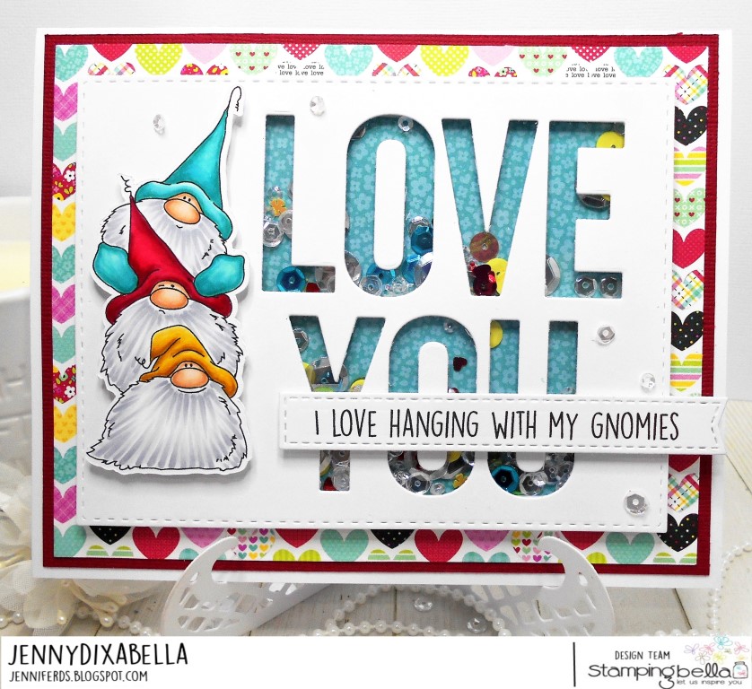 www.stampingbella.com: Rubber stamp: Gnome PILE card by Jenny Dix