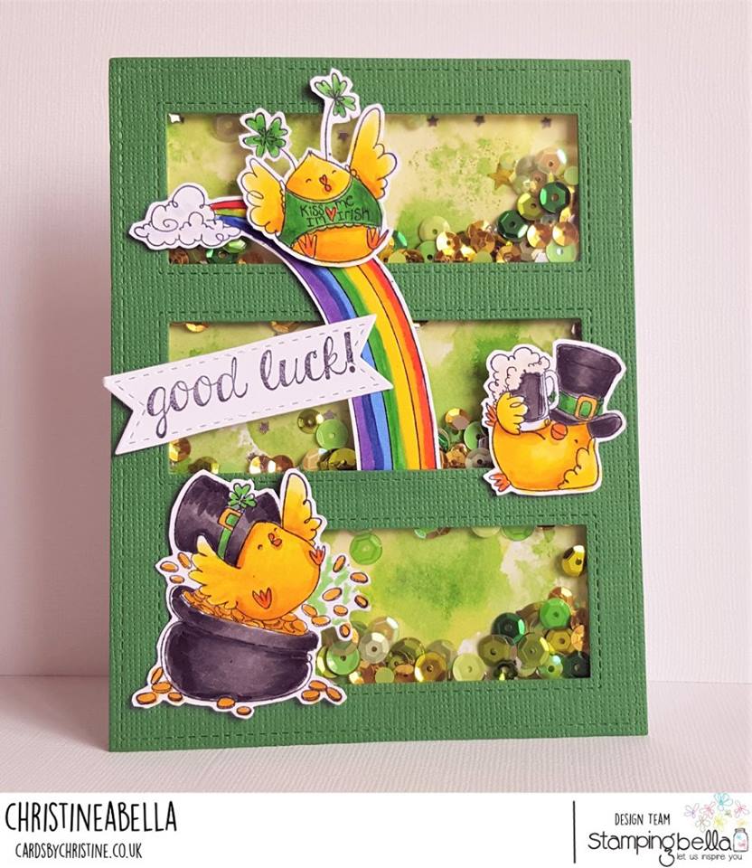 www.stampingbella.com: rubber stamp used: IRISH CHICKS  card by Christine Levison