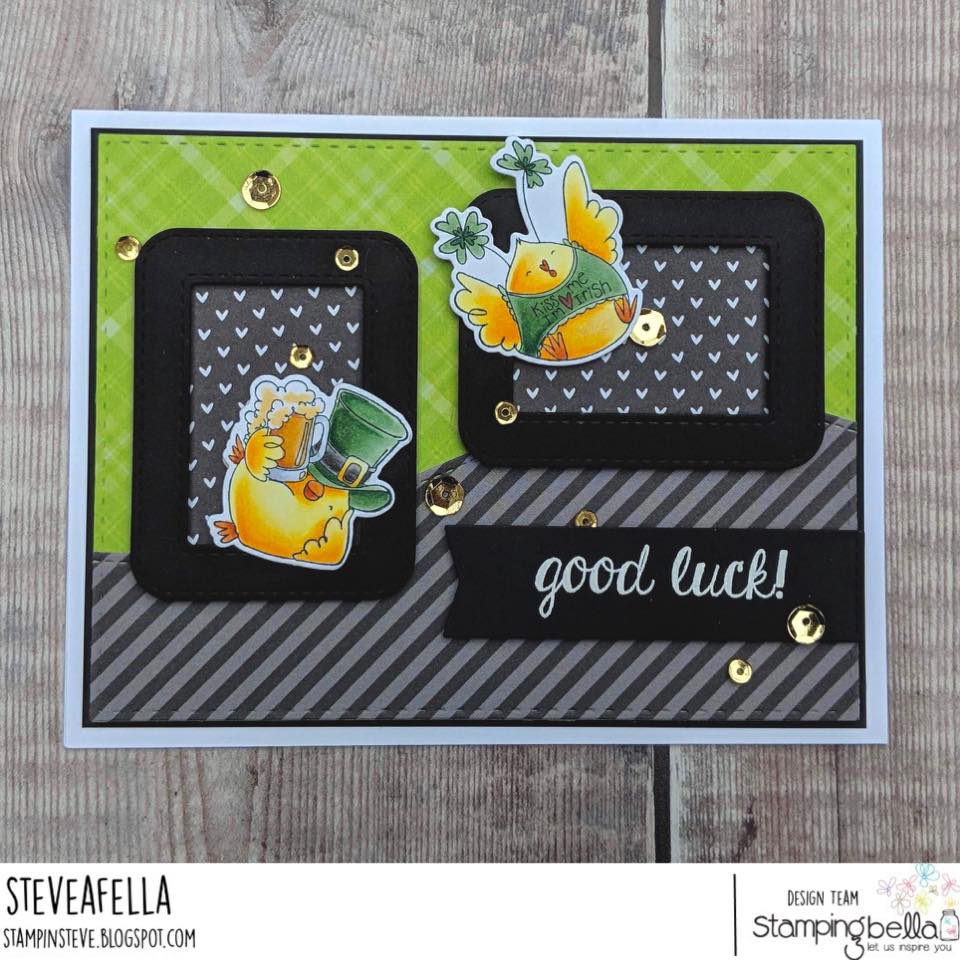 www.stampingbella.com: rubber stamp used: IRISH CHICKS  card by Stephen Kropf