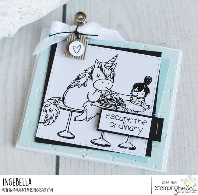 www.stampingbella.com: Rubber stamp used ROSIE AND BERNIE in ITALY, Adventure Sentiment set. Card by Inge Groot