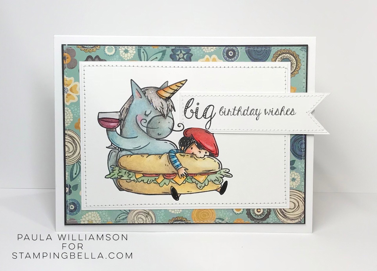 www.stampingbella.com:  rubber stamp used: Rosie and Bernie in PARIS. Card by Paula Williamson