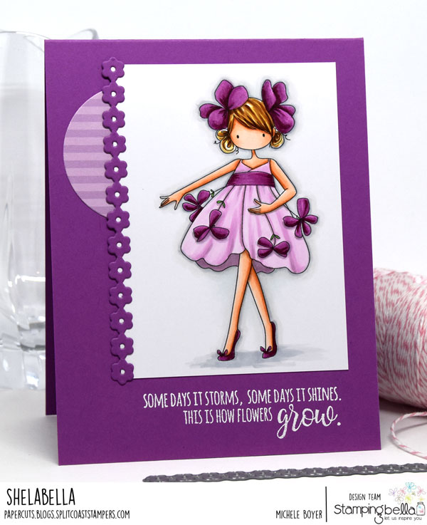 www.stampingbella.com : Rubber stamp used: Tiny Townie Garden Girl VIOLET card by Elaine Hughes