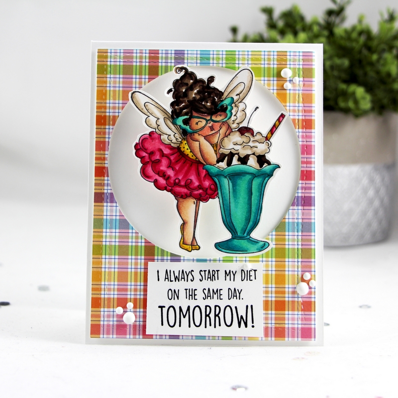 www.stampingbella.com: rubber stamp and "cut it out" die used: EDNA loves ICE CREAM  card by Stephanie Beauchemin