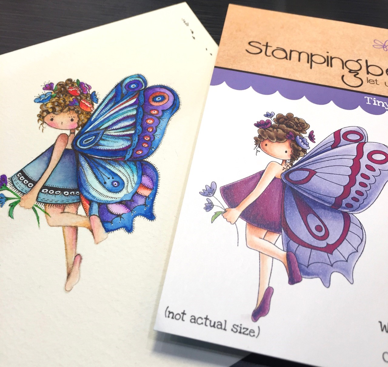 www.stampingbella.com: rubber stamp used: Tiny Townie Butterfly Girl BRIANNA card by Kathy Racoosin