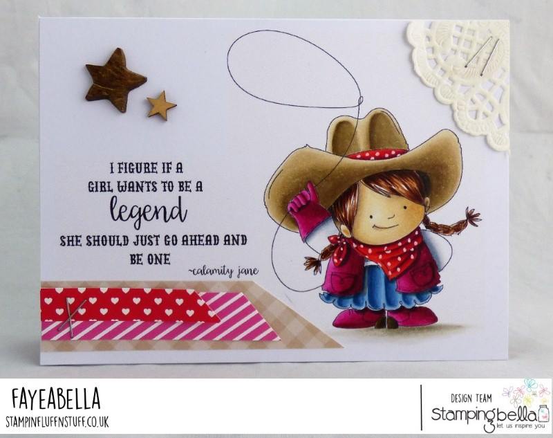 www.stampingbella.com: rubber stamp used: COWGIRL SQUIDGY  card by Faye Wynn Jones