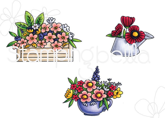 www.stampingbella.com: rubber stamp: LITTLE BITS FLOWER POTS