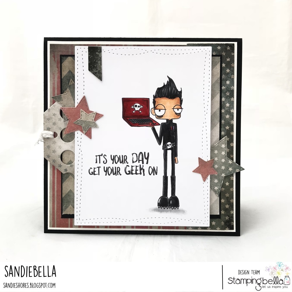 www.stampingbella.com: rubber stamp used ODDBALL GEEK, card by Sandie Dunne