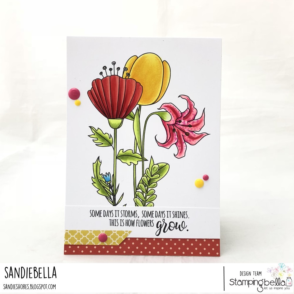 www.stampingbella.com: rubber stamp: STRAIGHT UP FLORAL SET, TULIP FLORAL SET, SIDE TO SIDE FLORAL SET, CARD BY SANDIE DUNNE