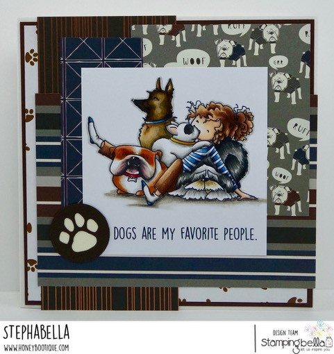 www.stampingbella.com, RUBBER STAMP: TINY TOWNIE DAPHNE and her DOGS, card by Stephanie Hill