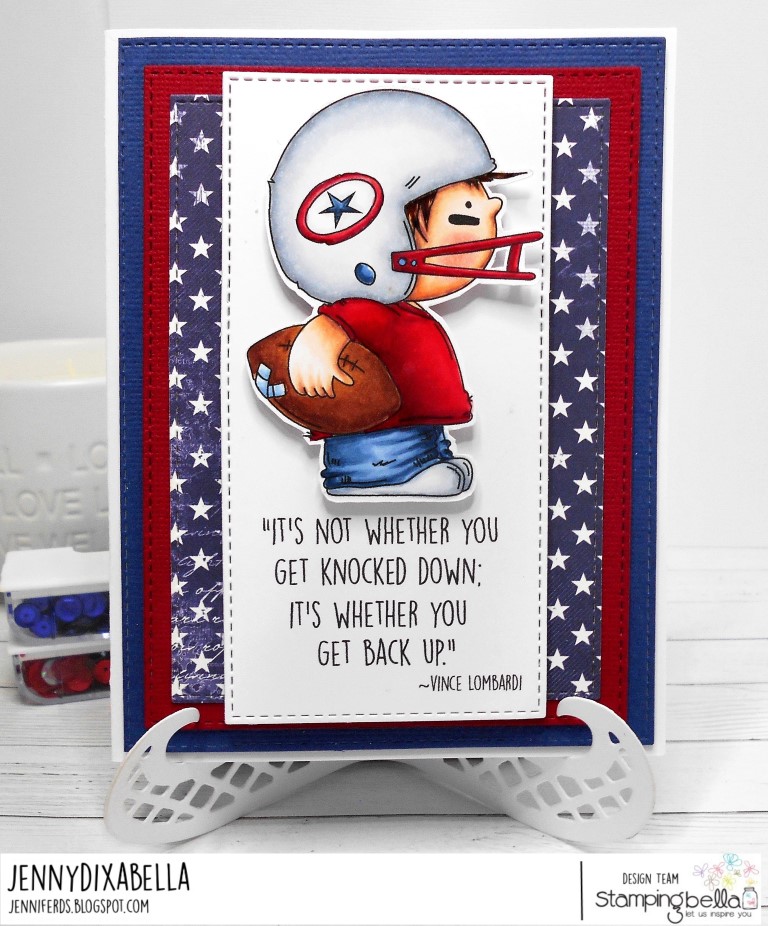 www.stampingbella.com: rubber stamp: FOOTBALL SQUIDGY, card by Jenny Dix