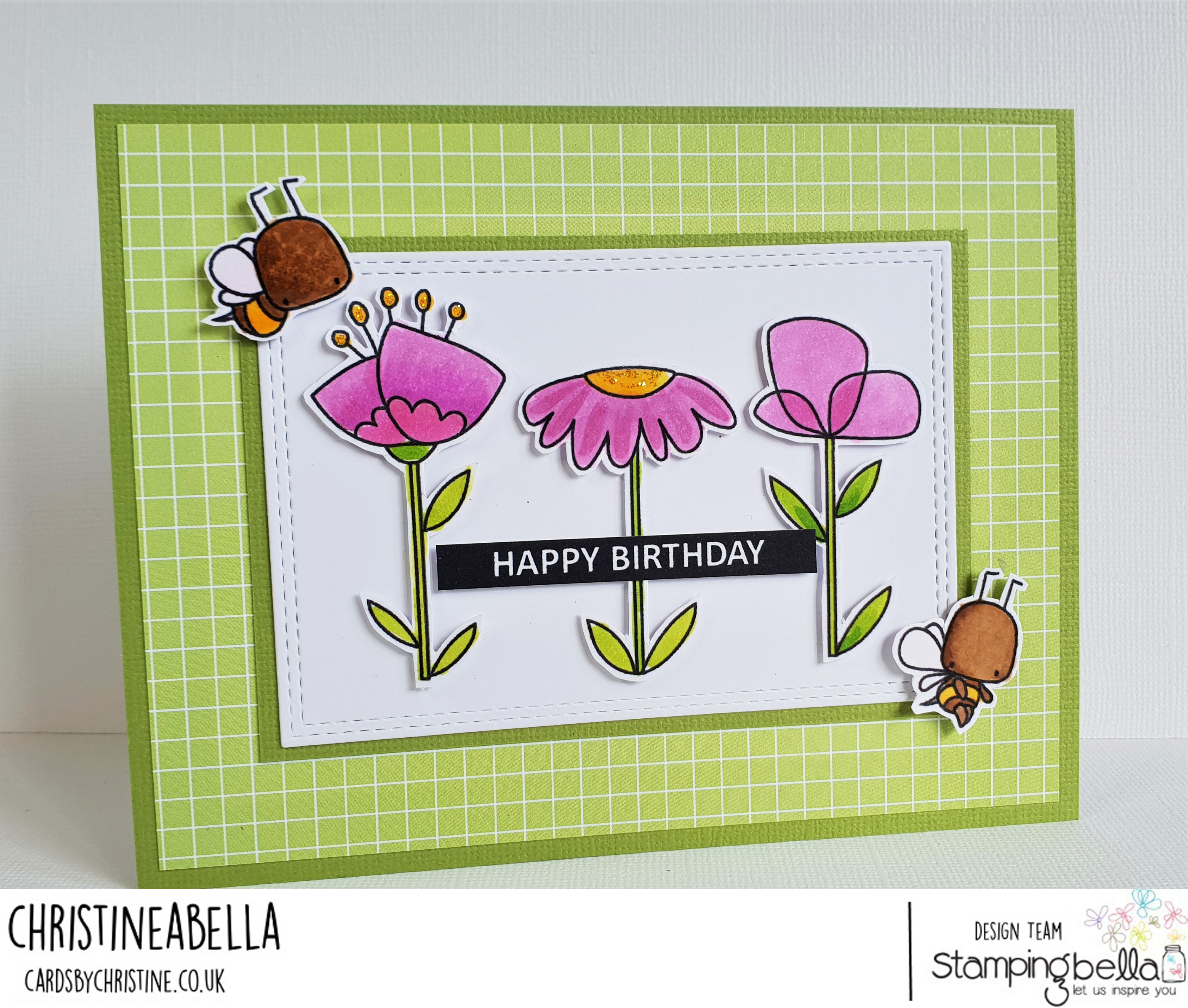 www.stampingbella.com: rubber stamp: LITTLE BITS FLORAL SET, LITTLE BITS CRITTERS. CARD BY CHRISTINE LEVISON