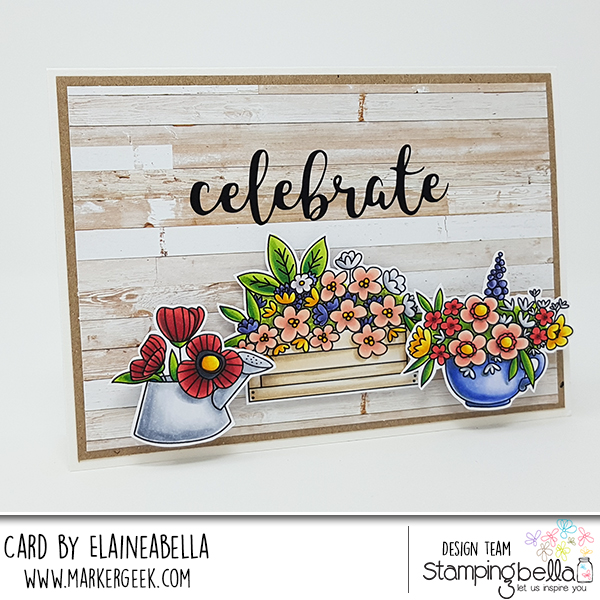 www.stampingbella.com: rubber stamp: LITTLE BITS FLOWER POTS, CELEBRATE "CUT IT OUT" DIE