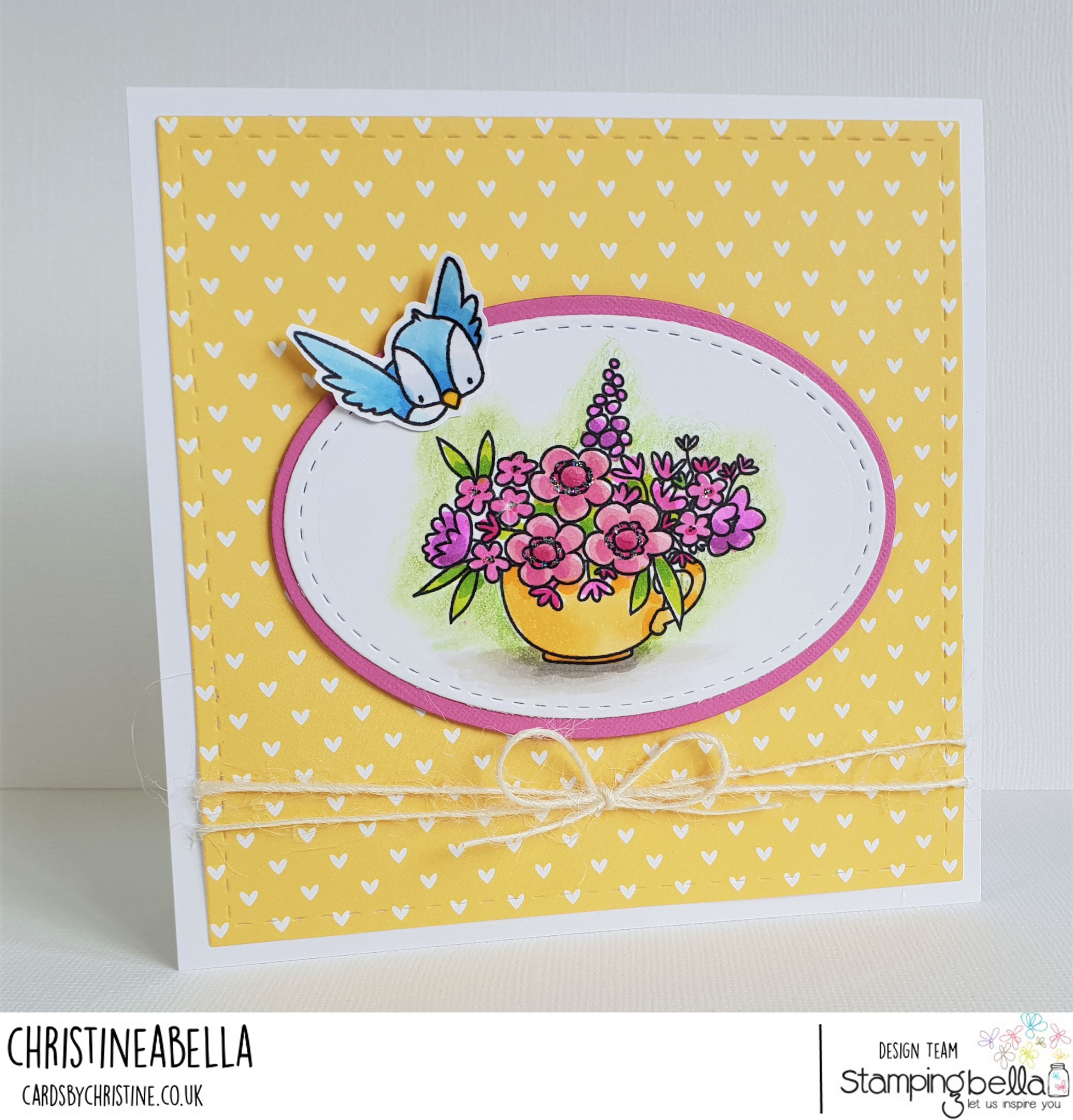 www.stampingbella.com: rubber stamp: LITTLE BITS FLOWER POTS, LITTLE BITS CRITTERS card by CHRISTINE LEVISON