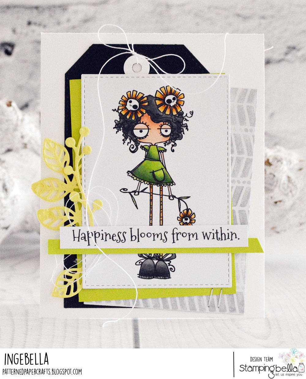 www.stampingbella.com: Rubber stamp: LONG STEMMED ODDBALL, card by Inge Groot