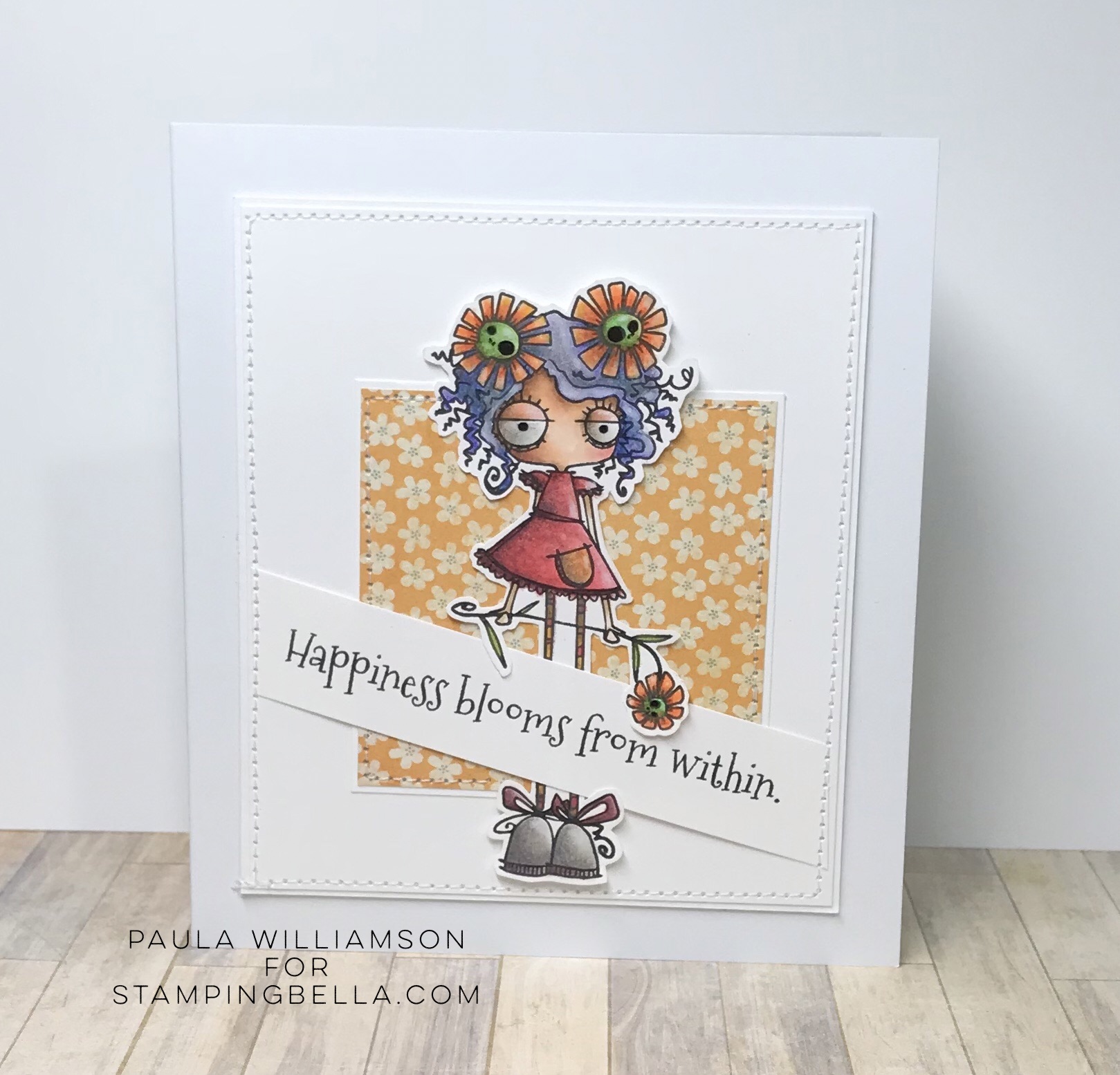 www.stampingbella.com: Rubber stamp: LONG STEMMED ODDBALL, card by Paula Williamson