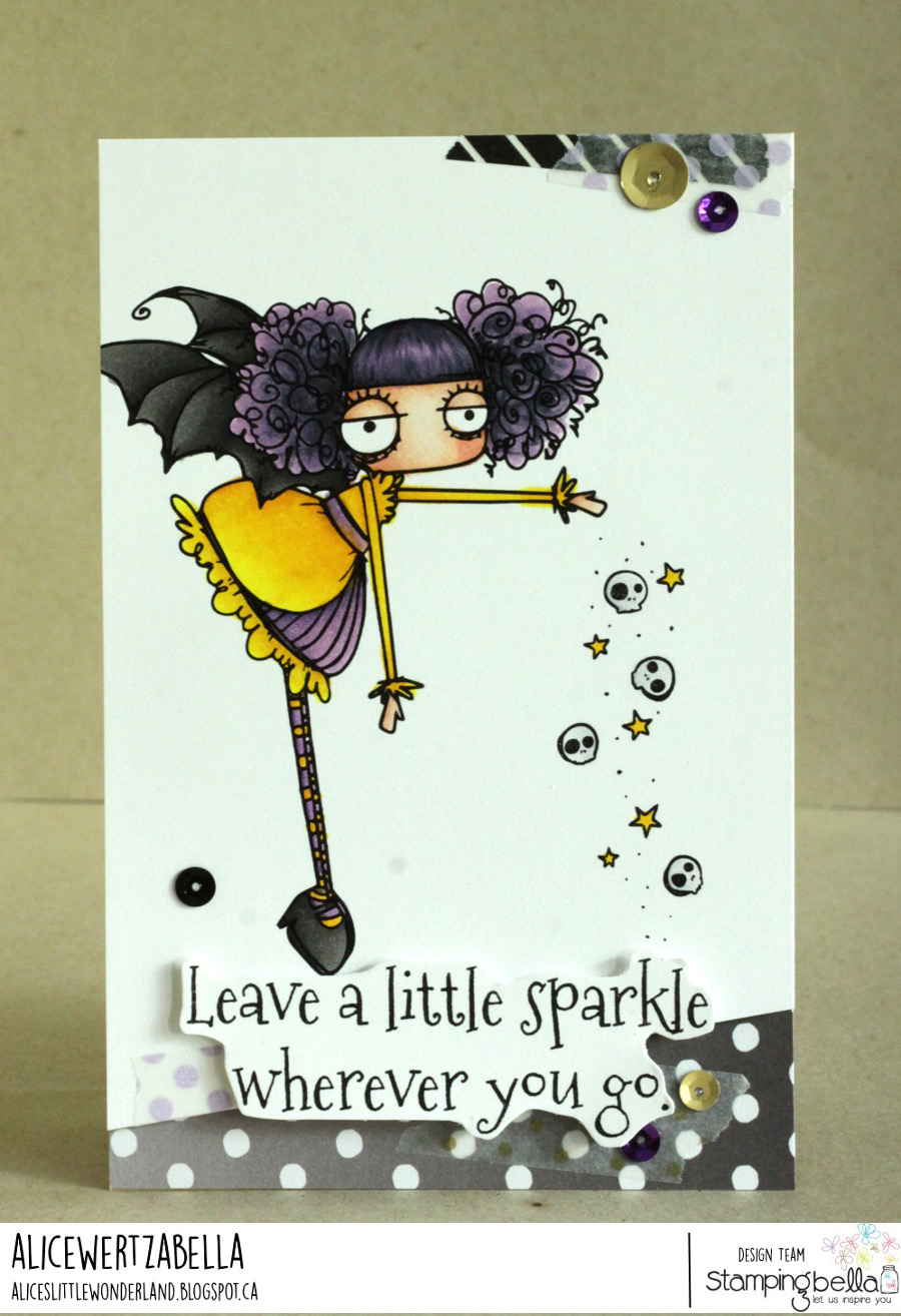 www.stampingbella.com: rubber stamp used ODDBALL SPARKLE FAIRY, card by Alice Wertz