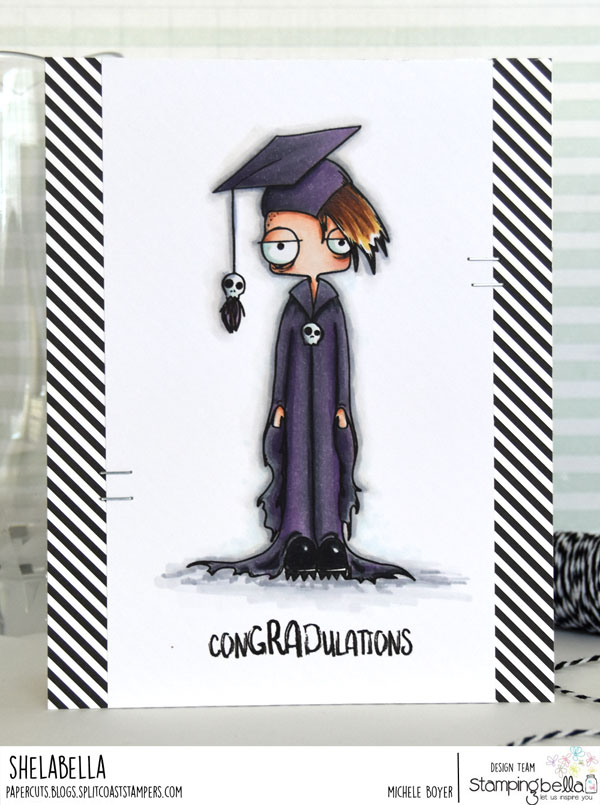 www.stampingbella.com: rubber stamp used ODDBALL BOY GRADUATE, card by Michele Boyer