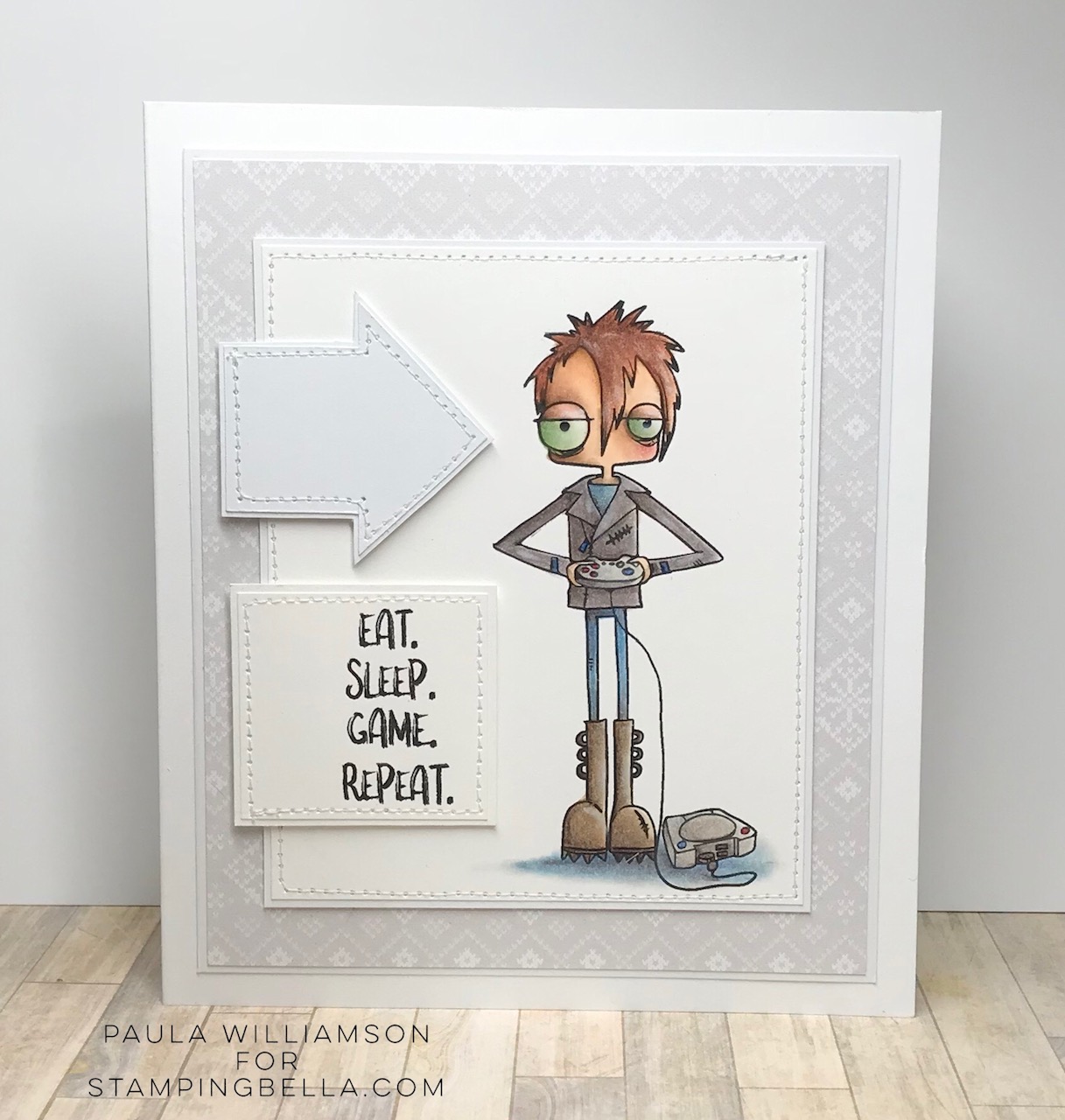 www.stampingbella.com: rubber stamp used ODDBALL GAMER, card by Paula Williamson