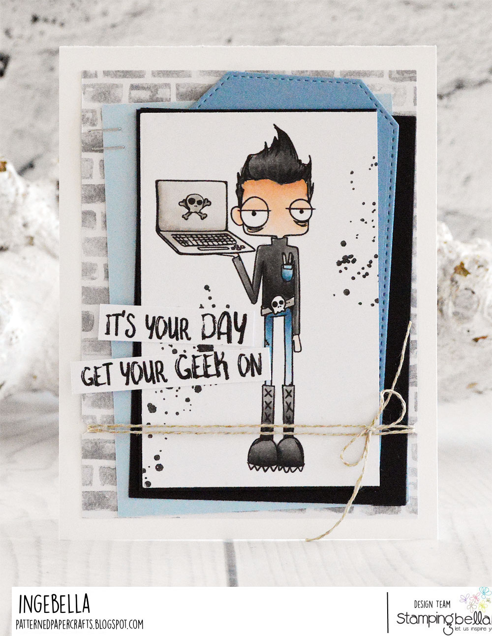 www.stampingbella.com: rubber stamp used ODDBALL GEEK, card by INGE GROOT